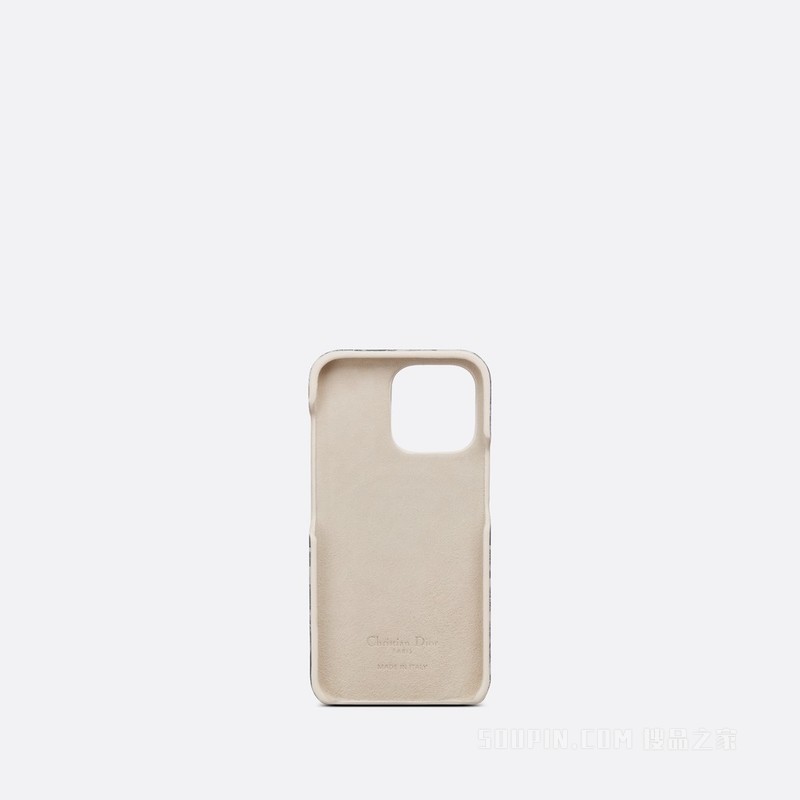 DiorTravel iPhone 13 Pro 手机壳 灰色光滑牛皮革茹伊印花