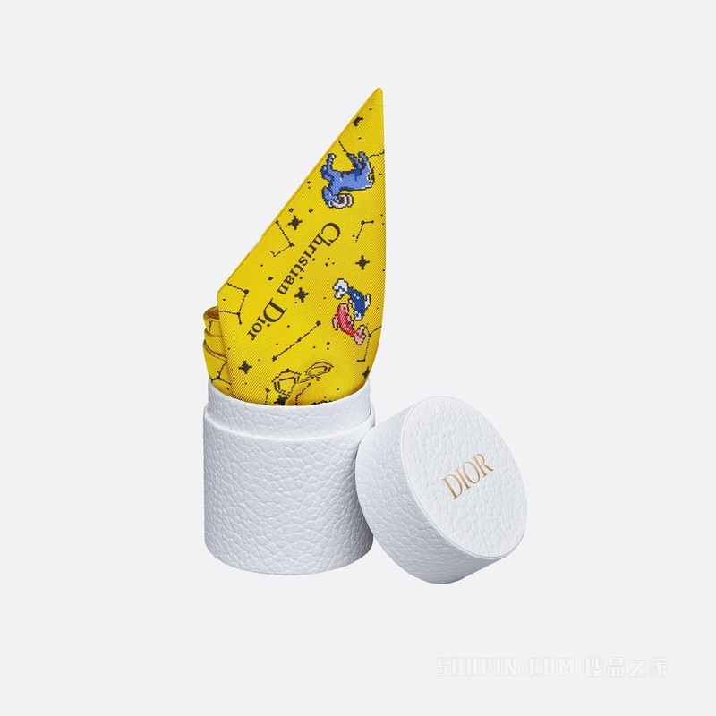 Mitzah 丝巾 黄色桑蚕丝斜纹面料多色 Dior Zodiac Pixel 图案