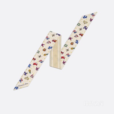 Mitzah 丝巾 白色桑蚕丝斜纹面料多色 Dior Zodiac Pixel 印花
