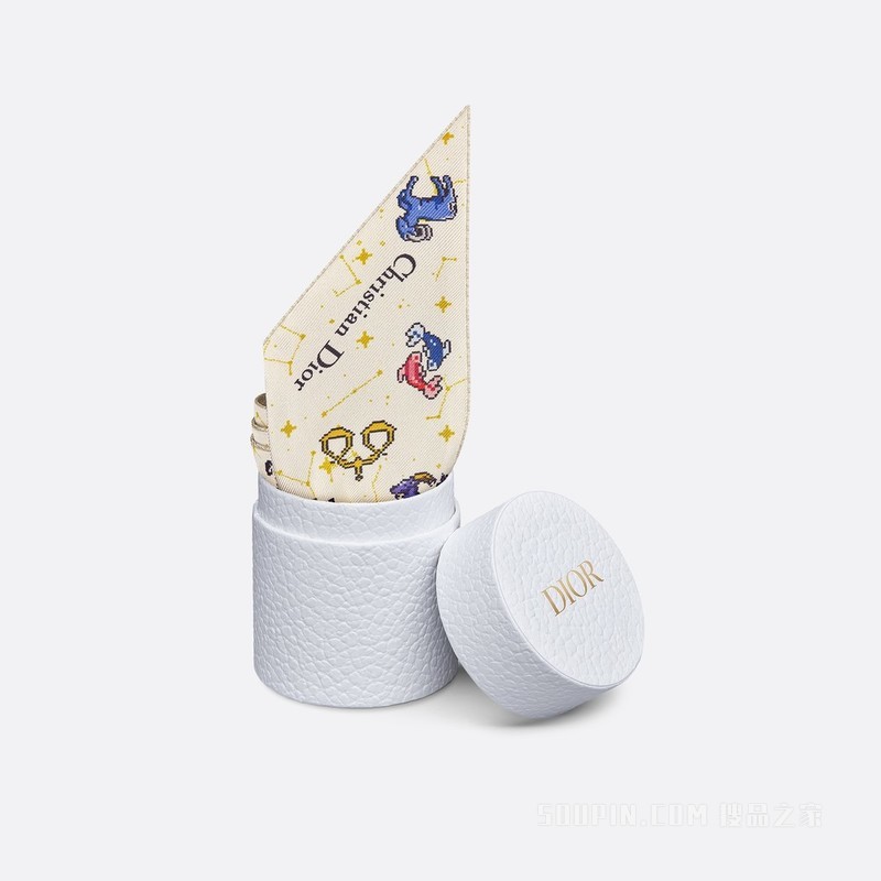 Mitzah 丝巾 白色桑蚕丝斜纹面料多色 Dior Zodiac Pixel 印花