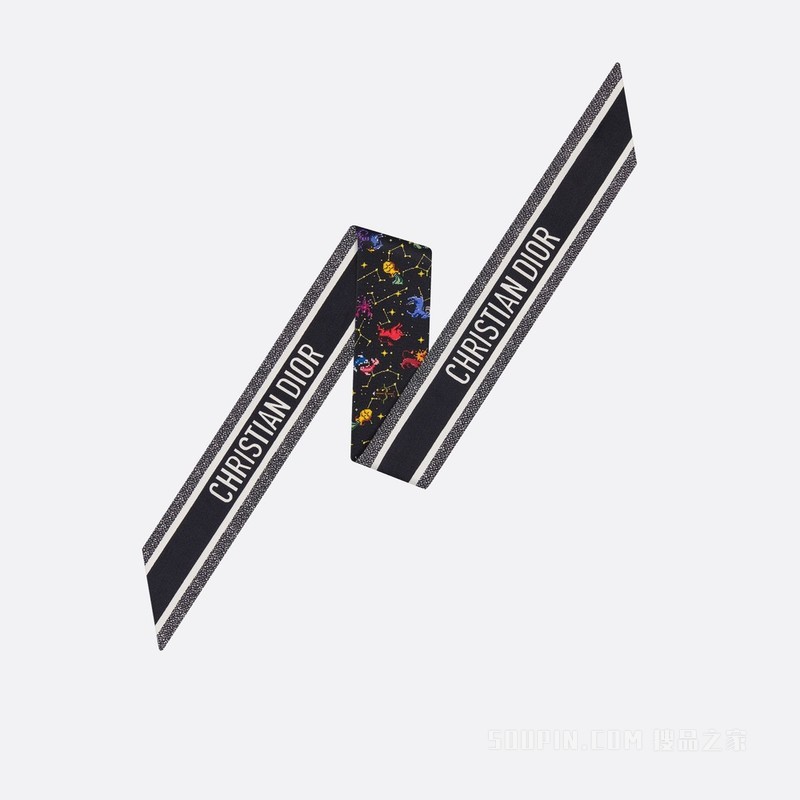 Mitzah 丝巾 黑色桑蚕丝斜纹面料多色 Dior Zodiac Pixel 印花