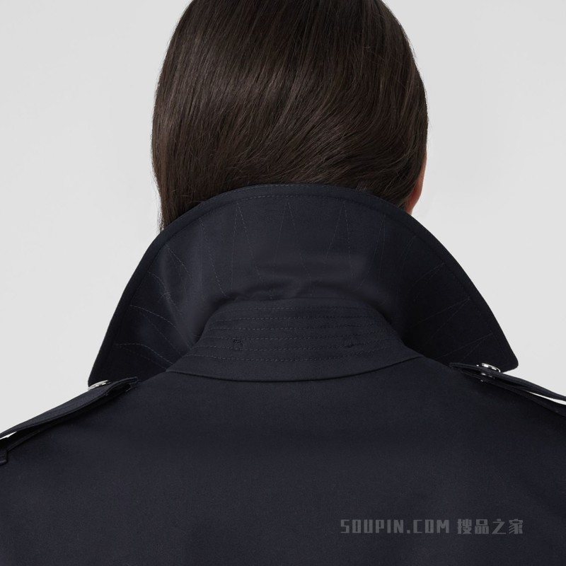 格纹裁片棉质嘎巴甸 Trench 风衣 (煤蓝色) - 女士