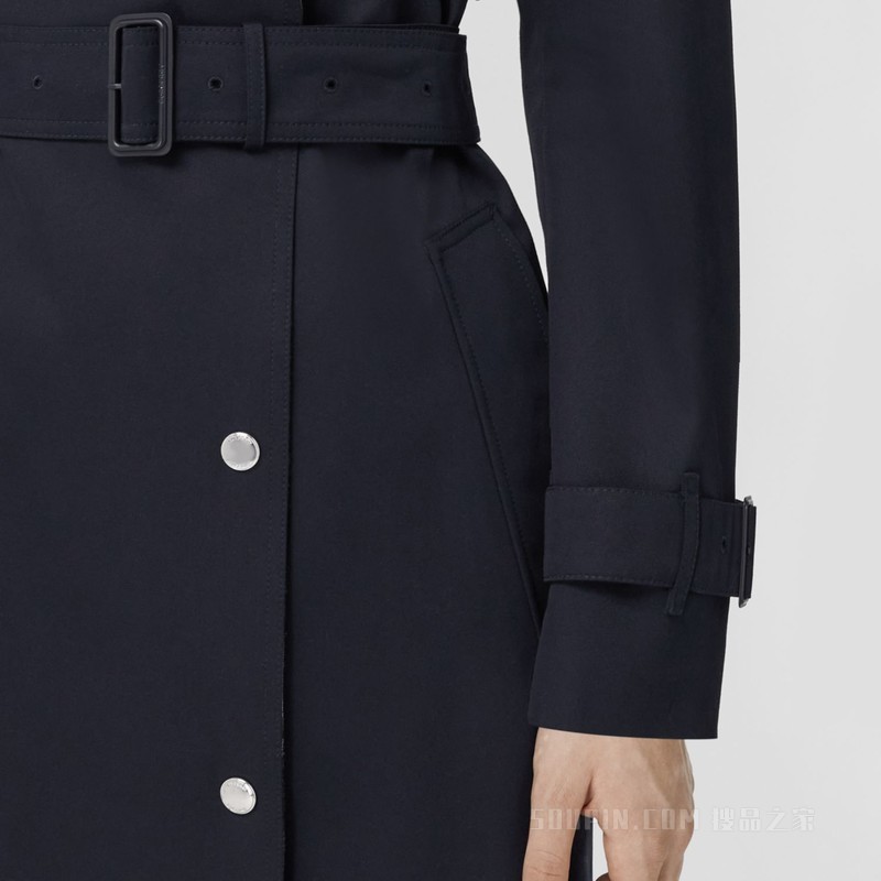 格纹裁片棉质嘎巴甸 Trench 风衣 (煤蓝色) - 女士