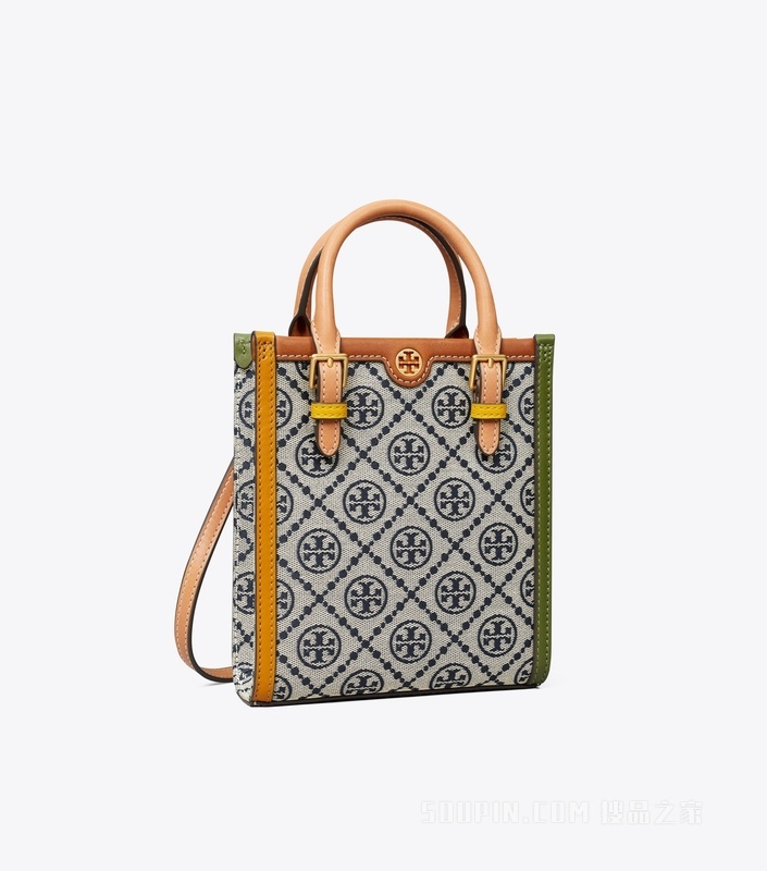 T Monogram 迷你拼色提花托特包 Tory 海军蓝