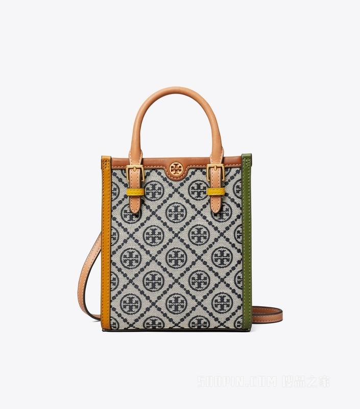 T Monogram 迷你拼色提花托特包 Tory 海军蓝