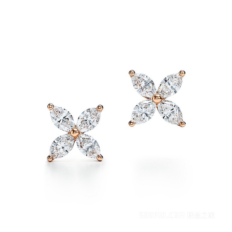 Tiffany Victoria™ 系列 18K 玫瑰金钻石耳环，大号。