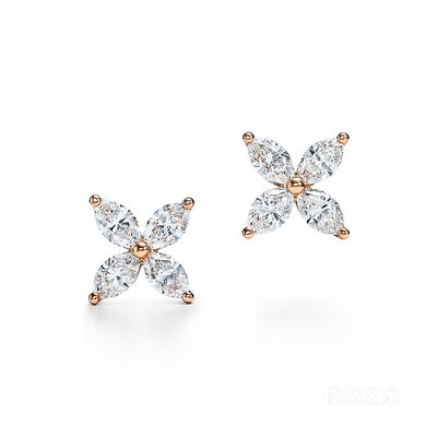 Tiffany Victoria™ 系列 18K 玫瑰金钻石耳环，大号。