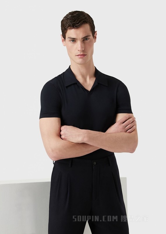 弹力平纹布纯色短袖POLO衫 | Giorgio Armani