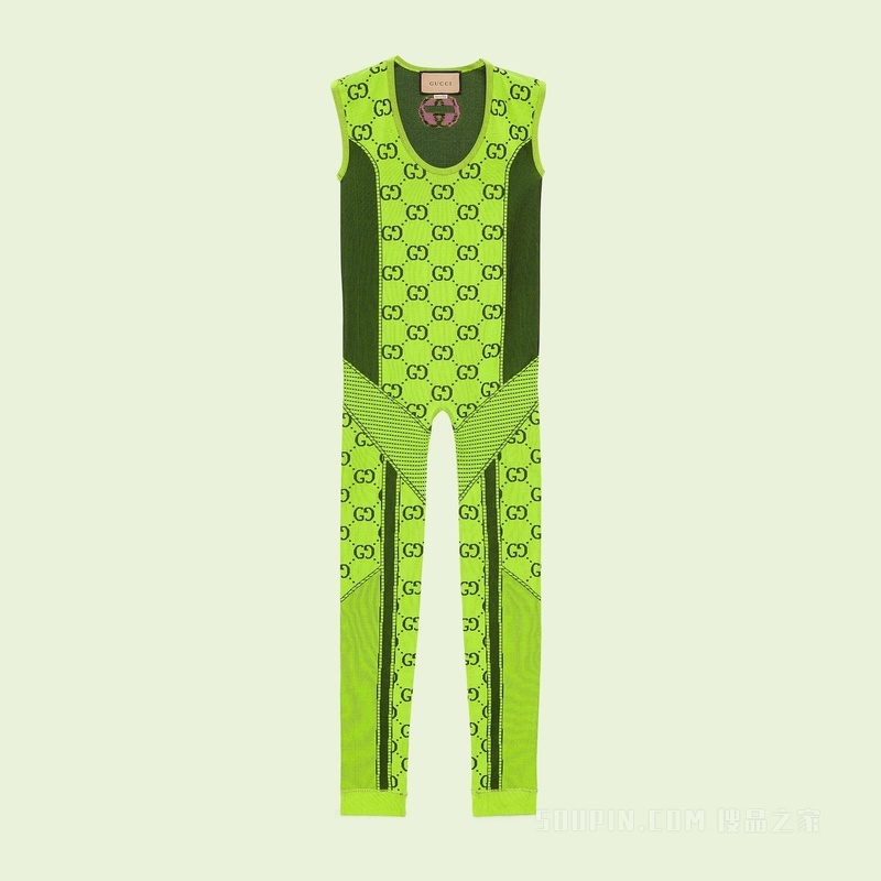 GG针织提花连体裤 荧光黄和黑色