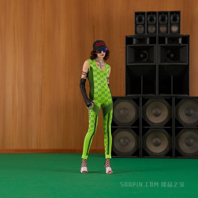 GG针织提花连体裤 荧光黄和黑色