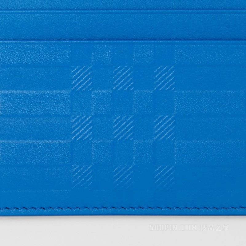 格纹压花皮革卡片夹 (亮海洋蓝) - 男士