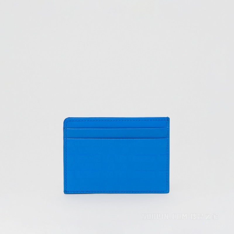 格纹压花皮革卡片夹 (亮海洋蓝) - 男士