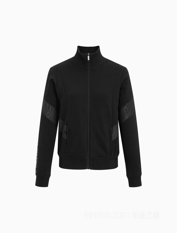 Calvin Klein 22春夏新款女士立领LOGO提花织带云纹拼接拉链卫衣4WS2J401
