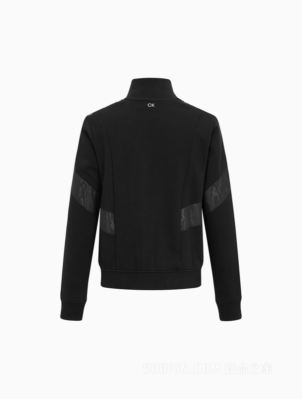Calvin Klein 22春夏新款女士立领LOGO提花织带云纹拼接拉链卫衣4WS2J401