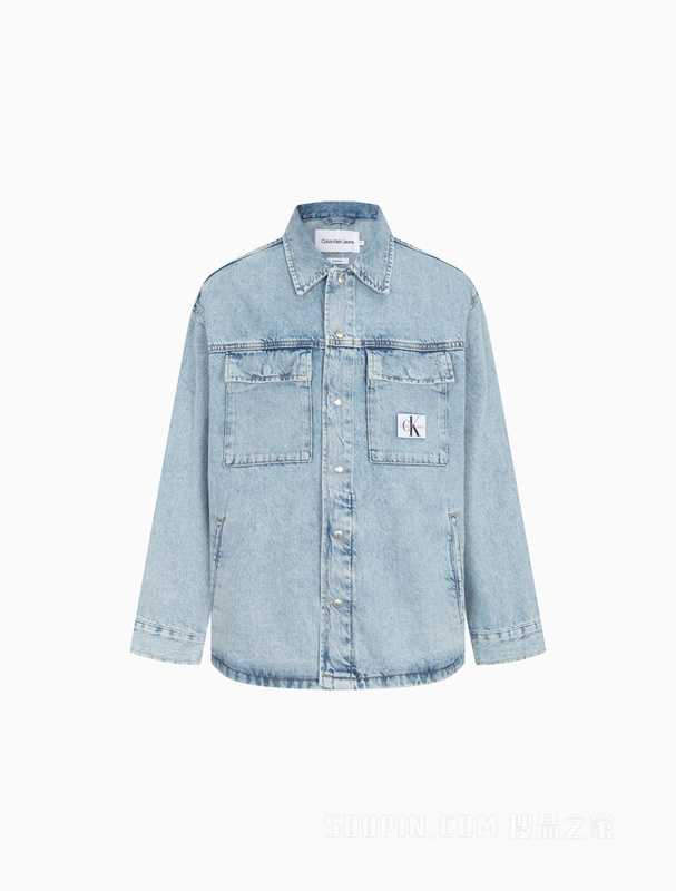 Calvin Klein 22早秋男士时尚LOGO织标纯棉翻领宽松牛仔衬衫J320999