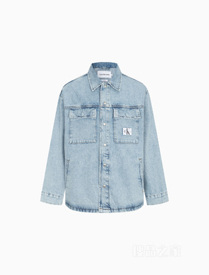 Calvin Klein 22早秋男士时尚LOGO织标纯棉翻领宽松牛仔衬衫J320999