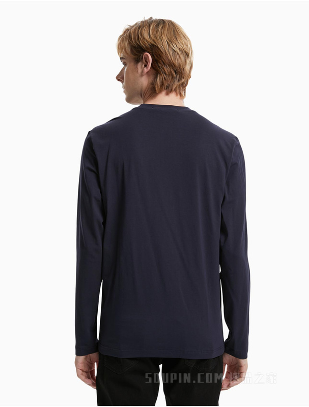 Calvin Klein 男款休闲简约交叠印花LOGO舒适打底长袖T恤J318473