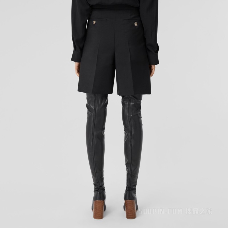 亚洲版型裤腿设计马海毛羊毛混纺量裁短裤 (黑色) - 女士