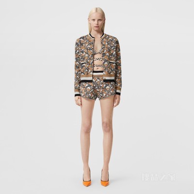 专属标识羊毛混纺提花短裤 (白色) - 女士