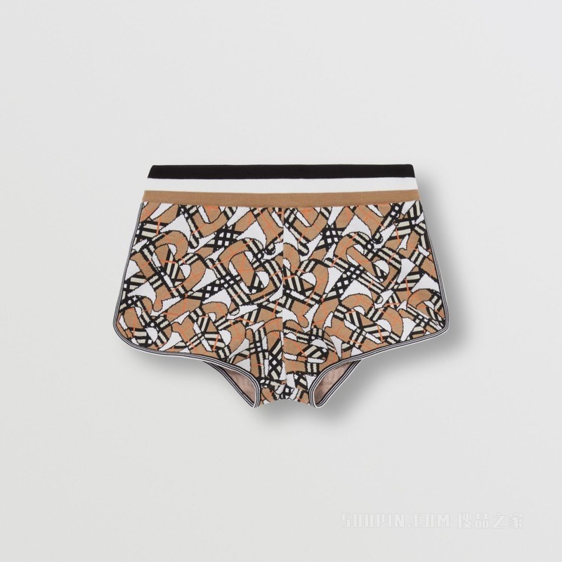 专属标识羊毛混纺提花短裤 (白色) - 女士