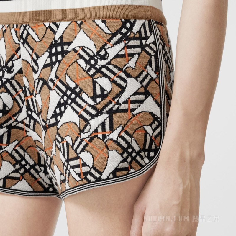 专属标识羊毛混纺提花短裤 (白色) - 女士