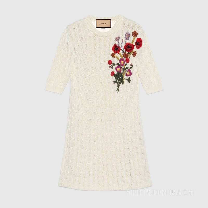 Gucci Lovelight系列棉质刺绣连衣裙 白色