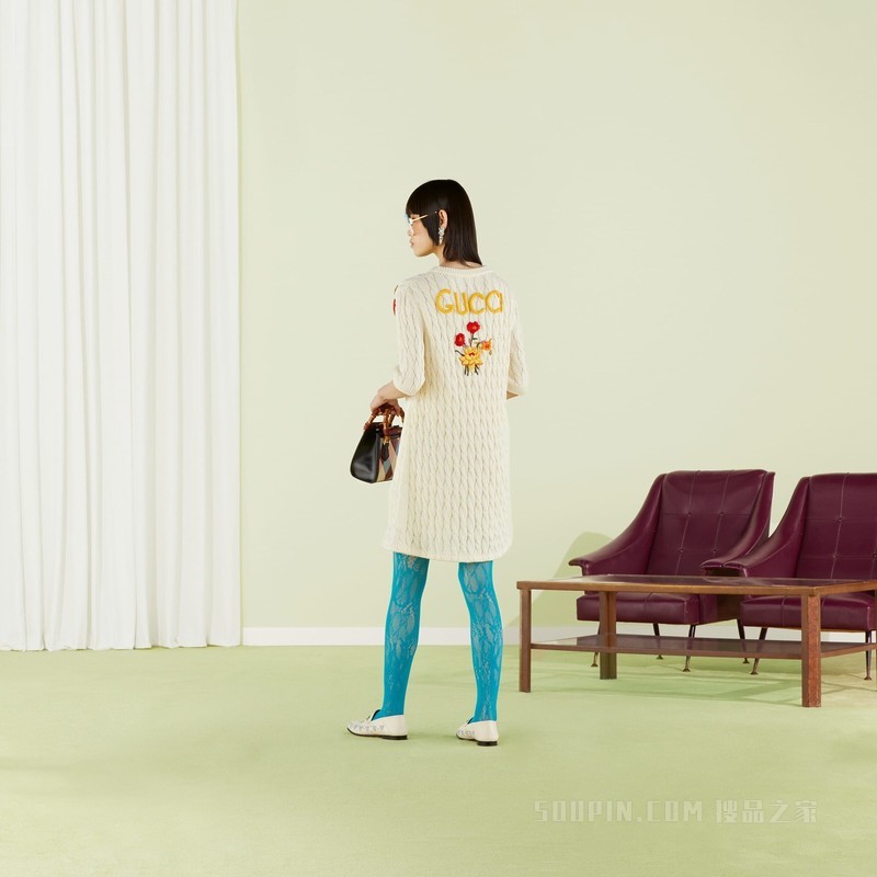 Gucci Lovelight系列棉质刺绣连衣裙 白色