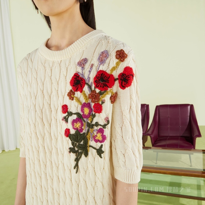 Gucci Lovelight系列棉质刺绣连衣裙 白色