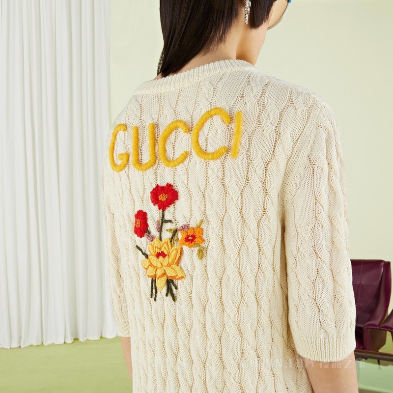 Gucci Lovelight系列棉质刺绣连衣裙 白色