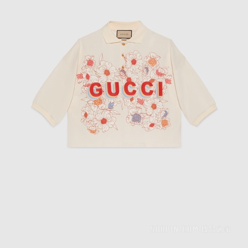Gucci Lovelight系列棉质印花Polo上衣 米白色
