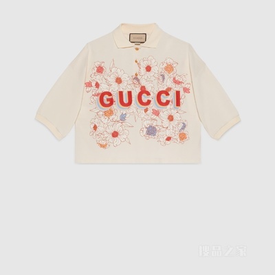 Gucci Lovelight系列棉质印花Polo上衣 米白色