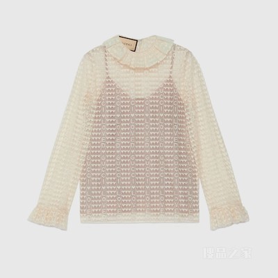 Gucci Lovelight系列饰“Gucci Loved”字样蕾丝上衣 浅米色