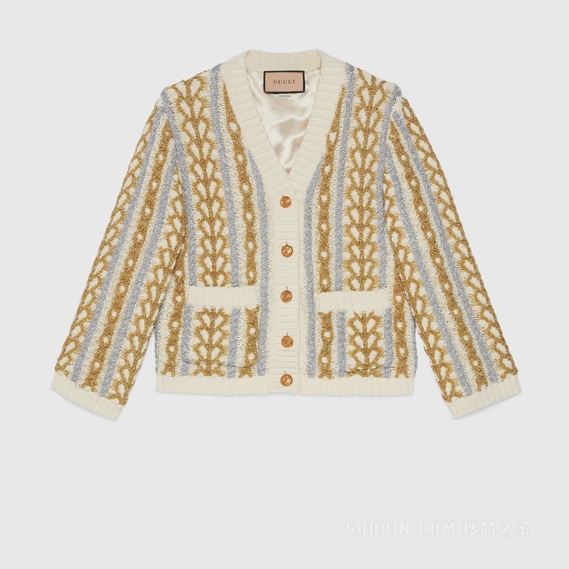 Gucci Lovelight系列棉质针织开衫 金色和象牙白色