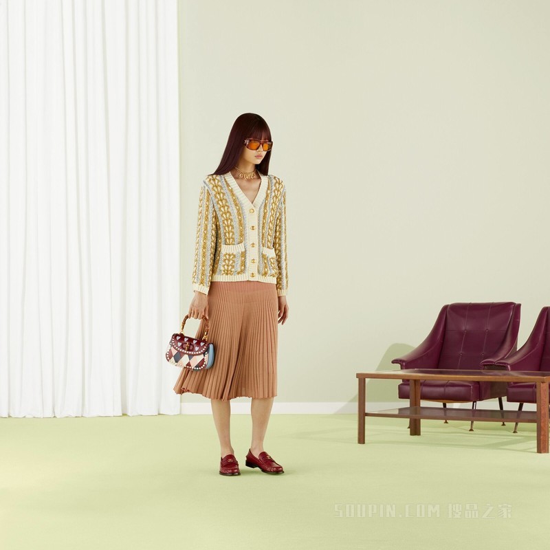 Gucci Lovelight系列棉质针织开衫 金色和象牙白色