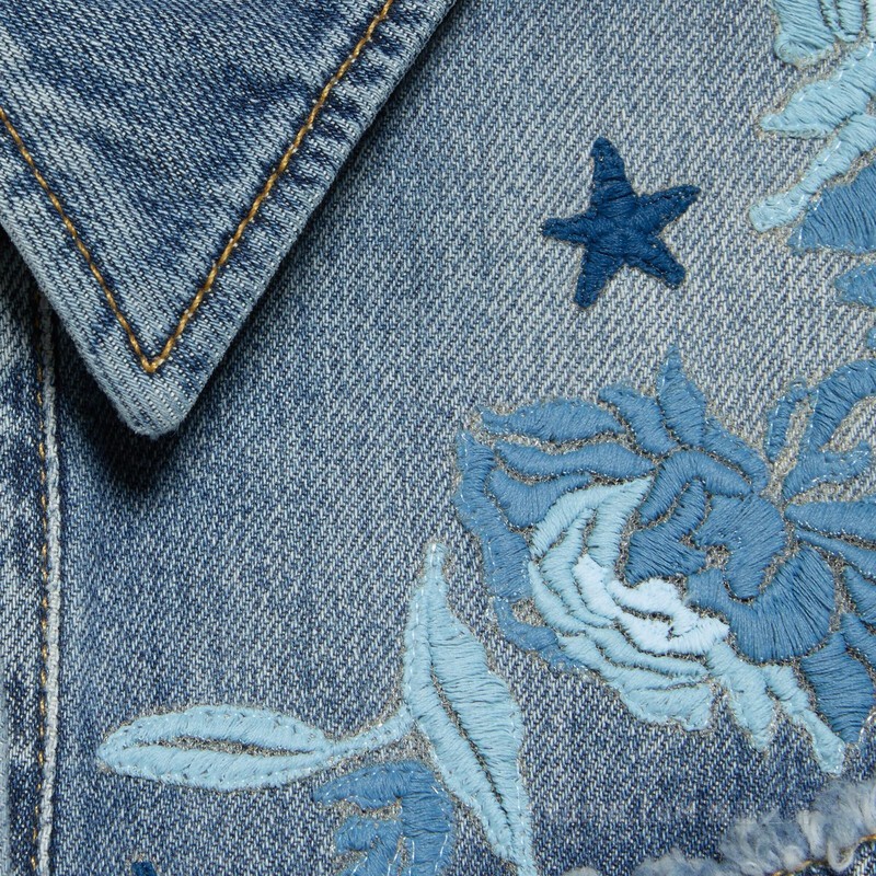 Gucci Lovelight系列刺绣牛仔T恤 蓝色