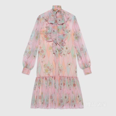 Gucci Lovelight系列印花真丝连衣裙 浅粉色
