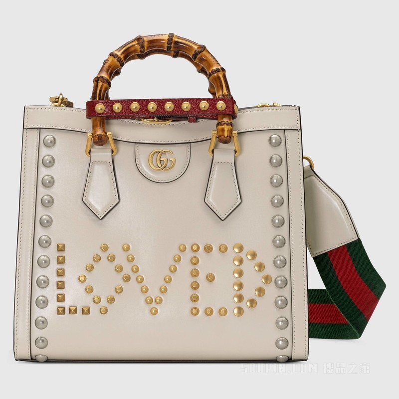 Gucci Lovelight系列Diana竹节小号托特包 白色皮革