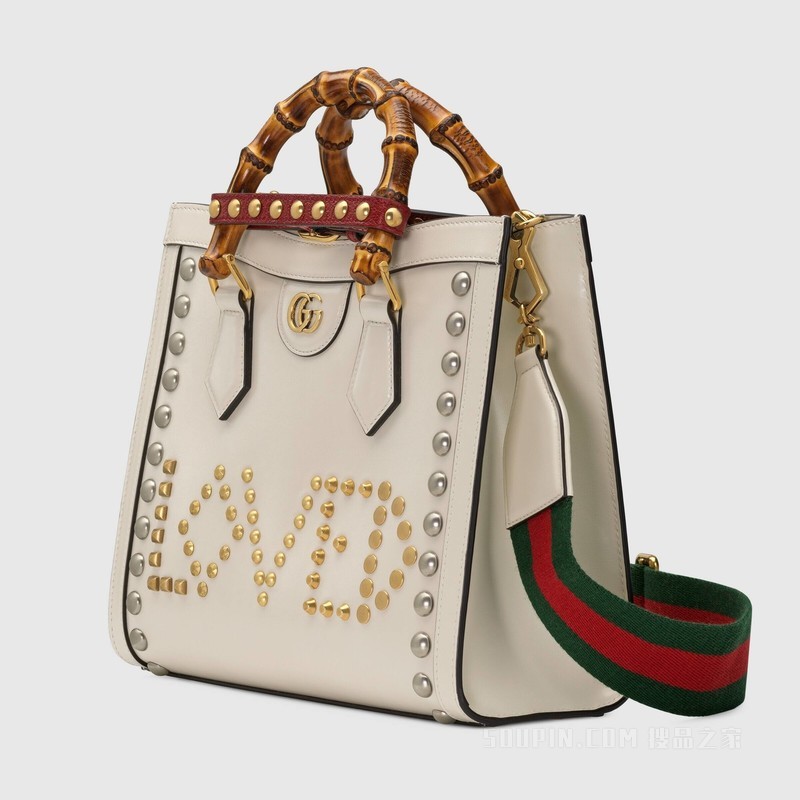 Gucci Lovelight系列Diana竹节小号托特包 白色皮革