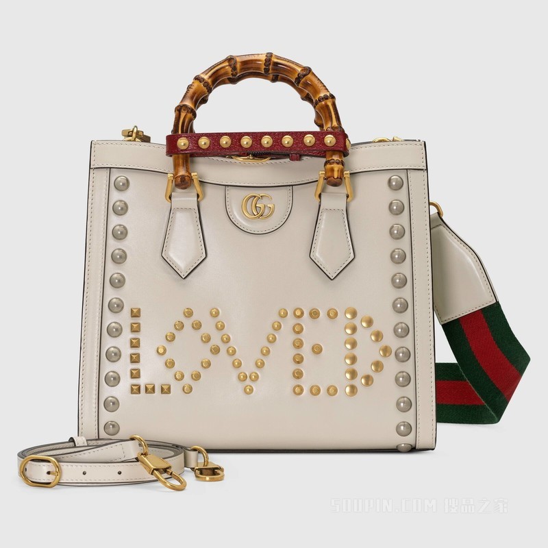 Gucci Lovelight系列Diana竹节小号托特包 白色皮革