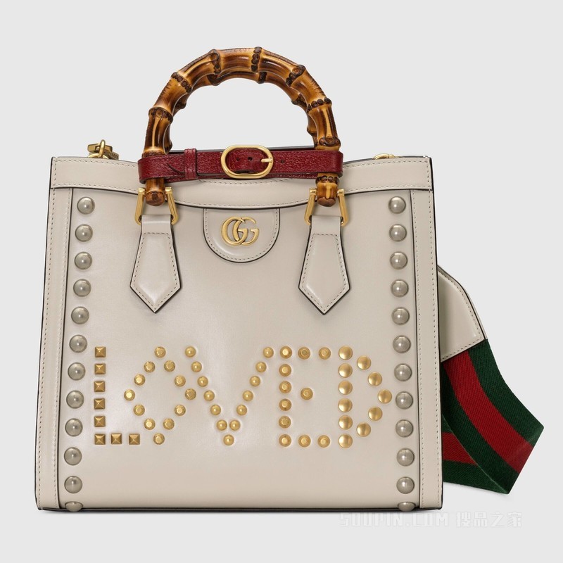 Gucci Lovelight系列Diana竹节小号托特包 白色皮革