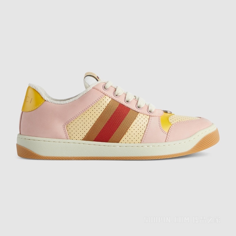 Gucci Lovelight系列Screener运动鞋 淡粉色绒面材质