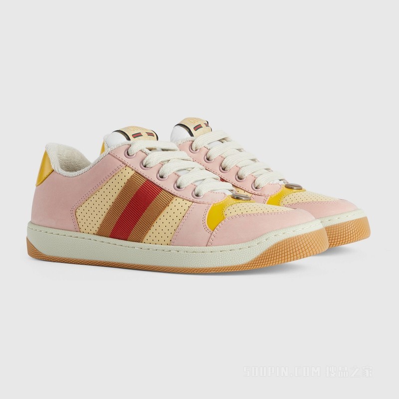Gucci Lovelight系列Screener运动鞋 淡粉色绒面材质