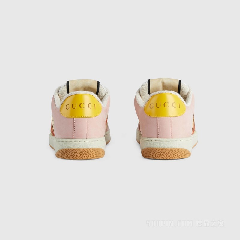 Gucci Lovelight系列Screener运动鞋 淡粉色绒面材质