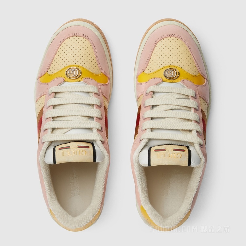 Gucci Lovelight系列Screener运动鞋 淡粉色绒面材质