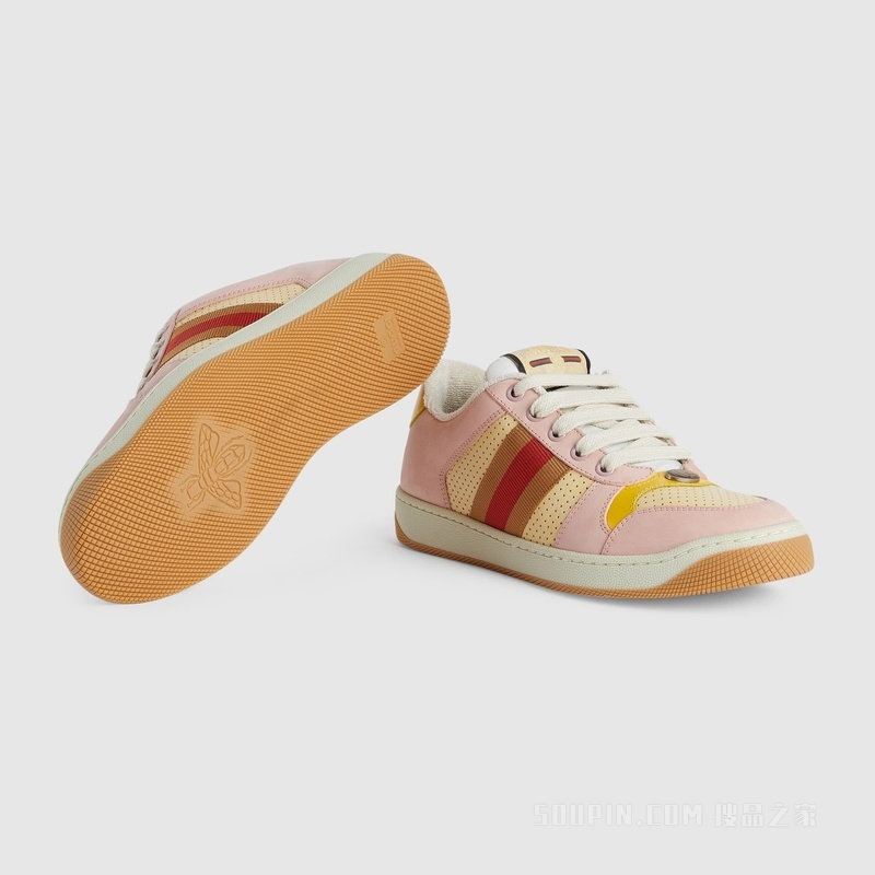 Gucci Lovelight系列Screener运动鞋 淡粉色绒面材质