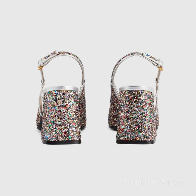 Gucci Lovelight系列饰马衔扣后系带中跟浅口鞋 彩色水晶皮革