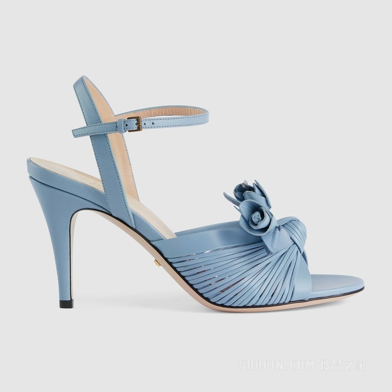 Gucci Lovelight系列饰花朵凉鞋 浅蓝色皮革