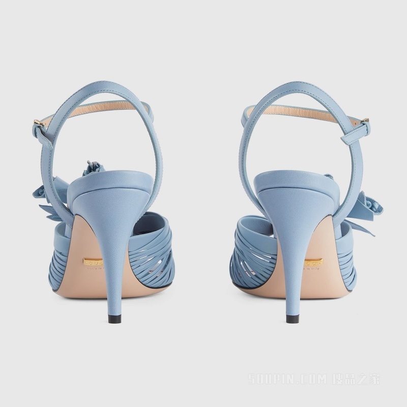 Gucci Lovelight系列饰花朵凉鞋 浅蓝色皮革