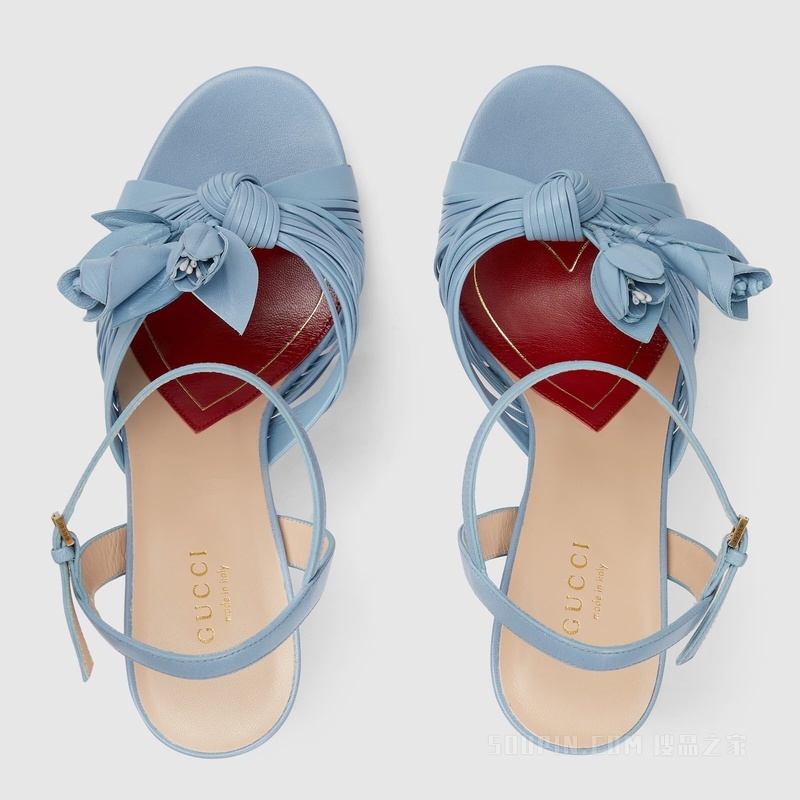 Gucci Lovelight系列饰花朵凉鞋 浅蓝色皮革