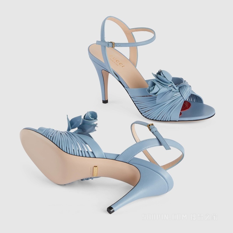 Gucci Lovelight系列饰花朵凉鞋 浅蓝色皮革